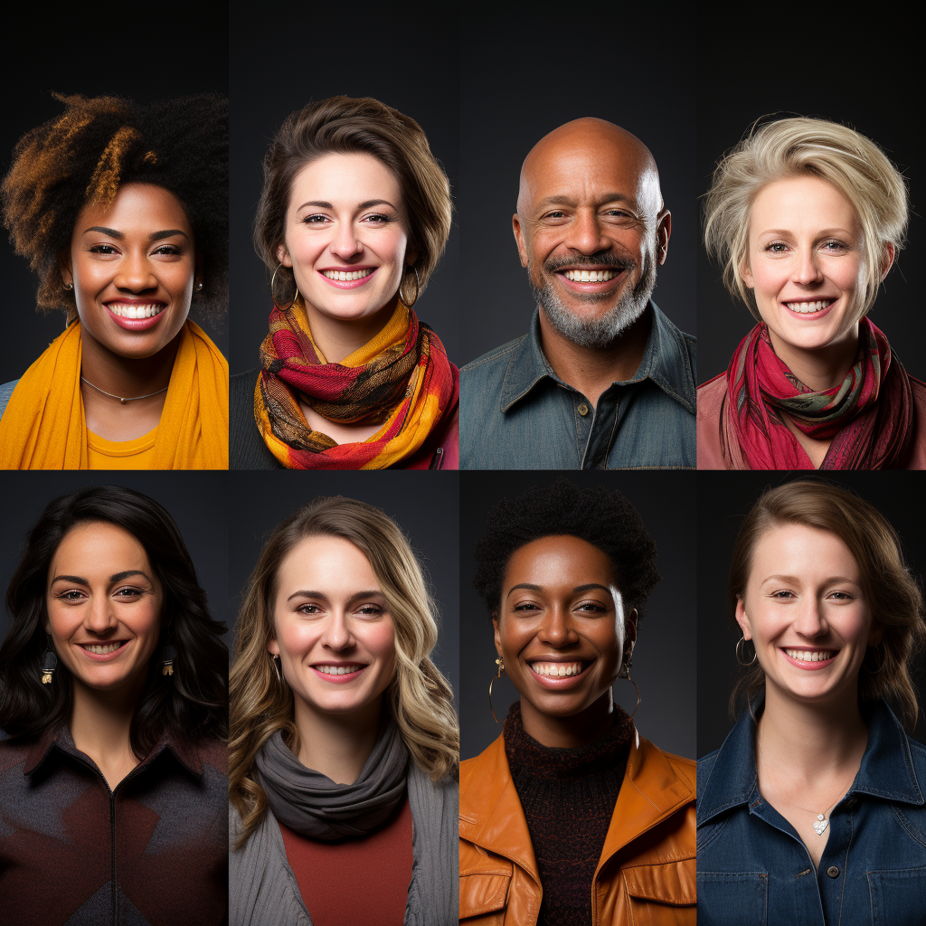 Collage of diverse facial expressions: showcasing a range of human emotions. Prioritize clear, high-resolution images with balanced representation across age, gender, and ethnicity.